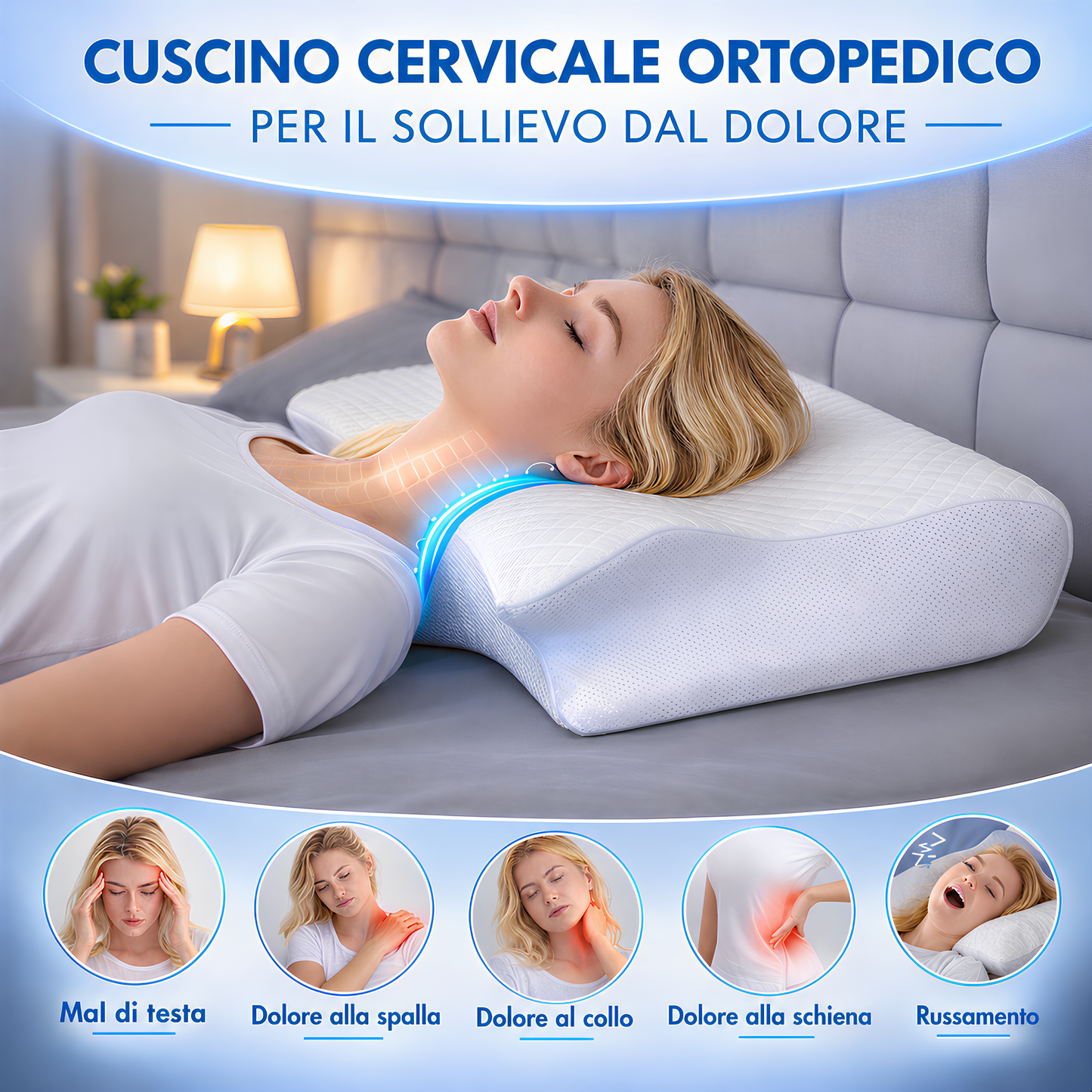Cuscino Cervicale Ortopedico - 2 in 1 per Collo e Colonna Vertebrale